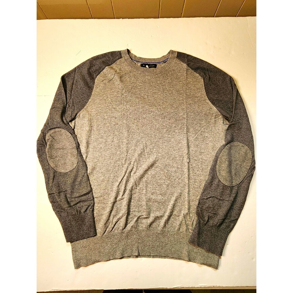 Banana Republic Crewneck Sweater Mens Large Gray Colorblock Elbow Patches Knit